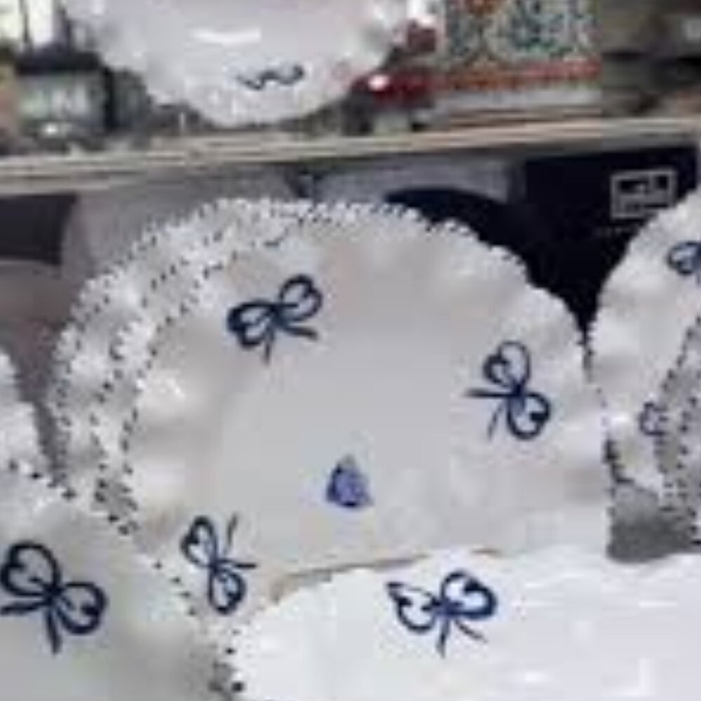 La Ceramica Handpainted Bow Ruffled Edge Salad Plates Made in Italy Set of 4